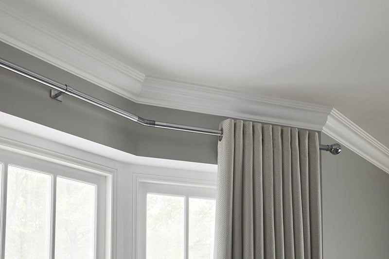 19mm Graphite Black Chrome Bay Window Curtain Pole Ball Finials 2.4m 3m 240cm 