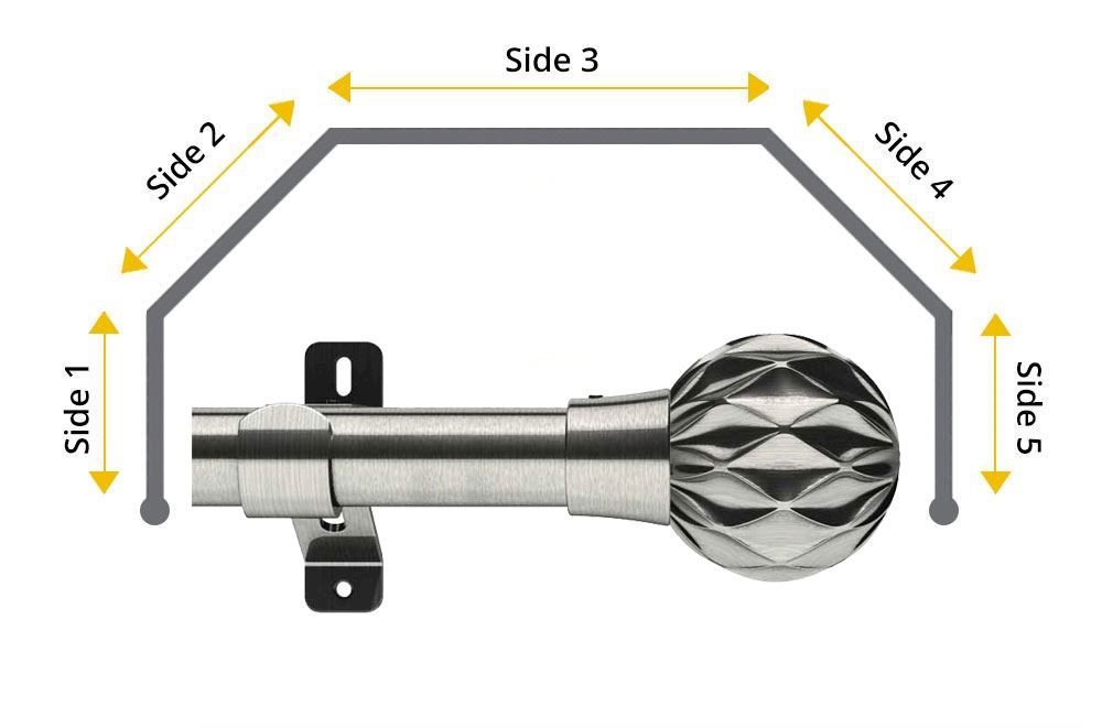 Swish 28mm Cruzar 5 Sided Bay Window Curtain Pole Satin Steel