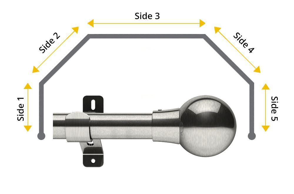 Swish 28mm Mondiale 5 Sided Bay Window Curtain Pole Satin Steel