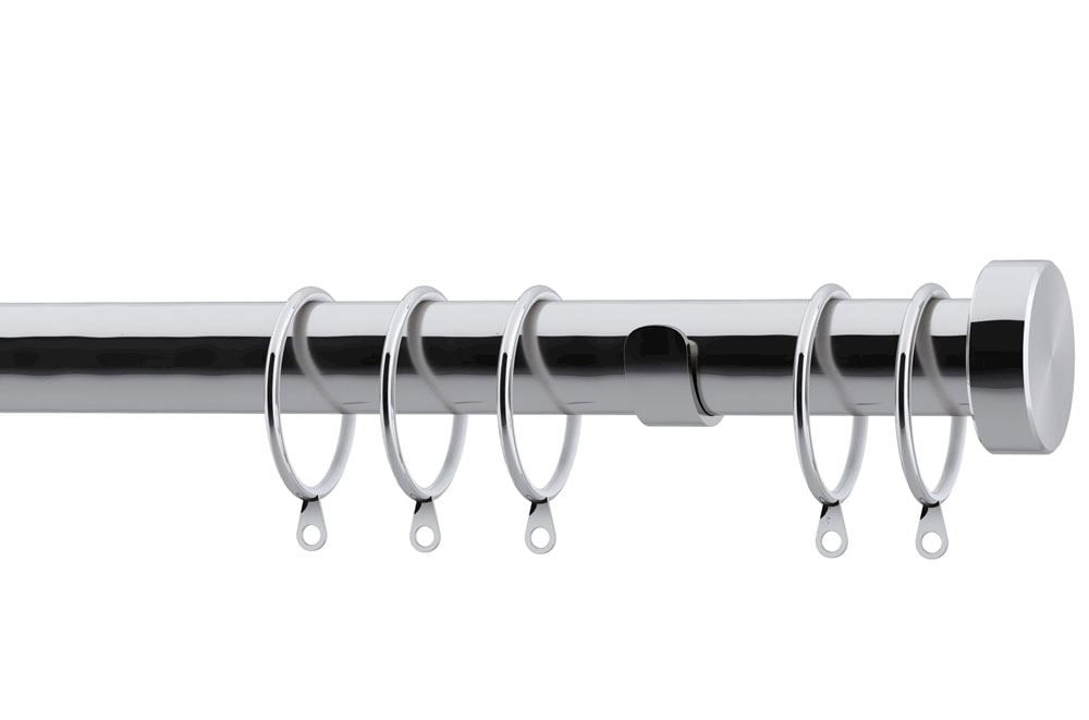 Chrome Extendable Metal Curtain Pole Rod Complete 28mm Diameter Large Finials 