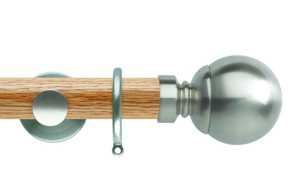 Rolls 35mm Neo Oak Ball Stainless Steel Wooden Curtain Pole