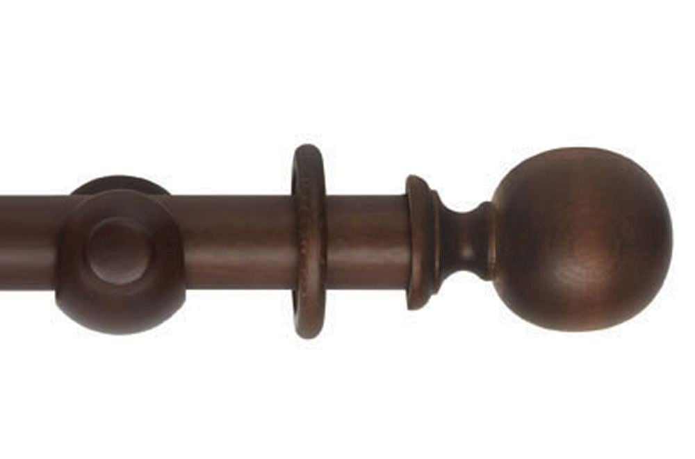 Hallis 45mm Museum Plain Ball Wooden Curtain Pole Satin Chestnut