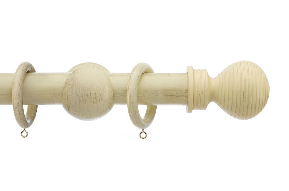 Integra 35mm Wood Works Ribbed Ball Dist Cream Wooden Curtain Pole