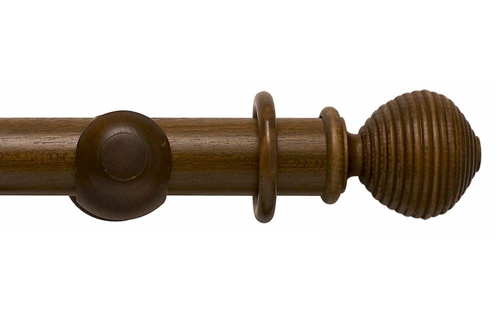 Rolls 55mm Modern Country Ribbed Ball, Dark Wood Curtain Rods