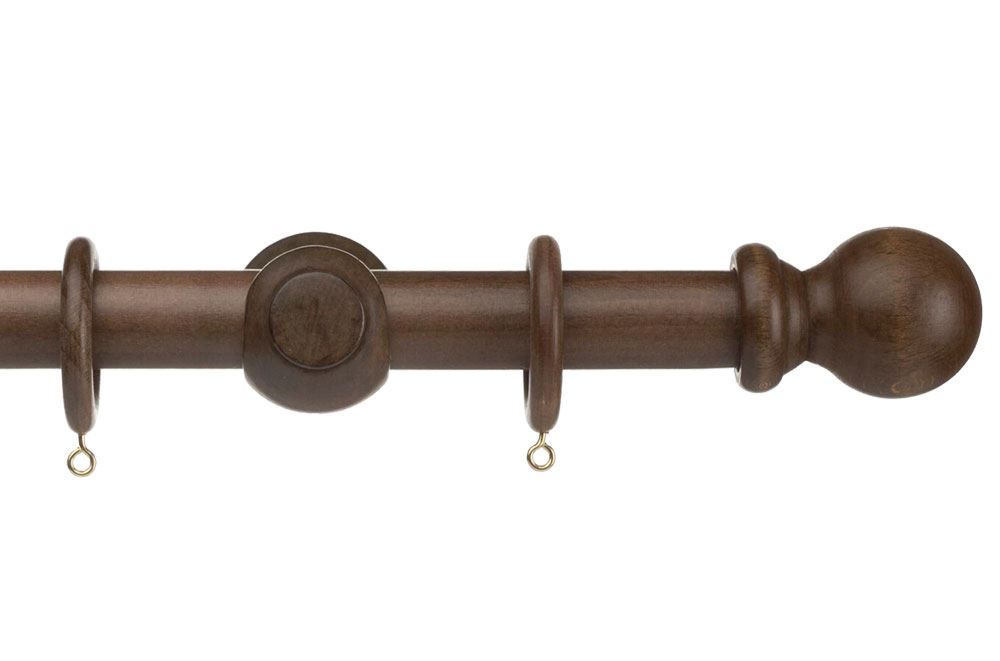 Universal 28mm Ball Wooden Curtain Pole Walnut