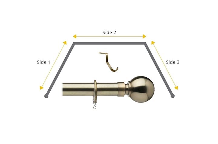 Universal 28mm 3 Sided Bay Window Ceiling Fix Pole Antique Brass