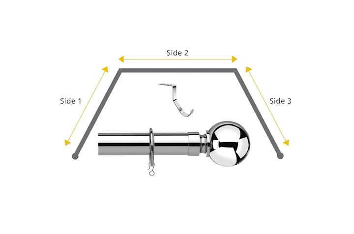 Universal 28mm Ball 3 Sided Bay Window Ceiling Fitted Curtain Pole Chrome