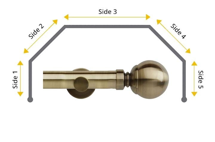 Rolls 28mm Neo Ball 5 Sided Bay Window Curtain Pole Spun Brass