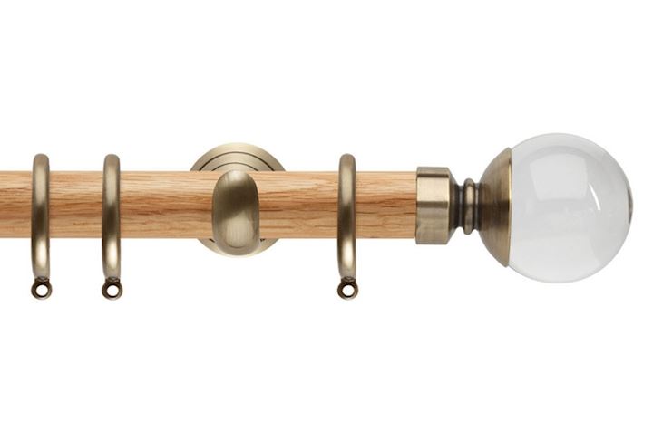 Rolls 28mm Neo Oak Clear Ball Spun Brass Nickel Wooden Curtain Pole