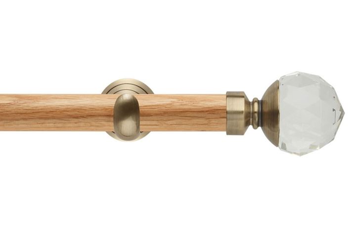 Rolls 28mm Neo Oak Clear Faceted Ball Spun Brass Wooden Eyelet Pole