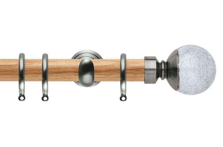 Rolls 28mm Neo Oak Crackled Glass Stainless Steel Wooden Curtain Pole