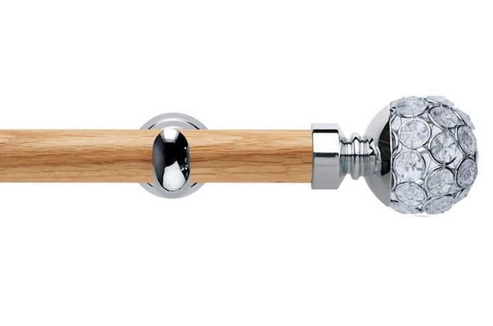 Rolls 28mm Neo Oak Jewelled Chrome Wooden Eyelet Pole