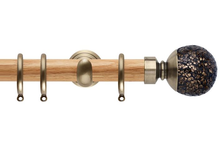 Rolls 28mm Neo Oak Mosaic Ball Spun Brass Wooden Curtain Pole