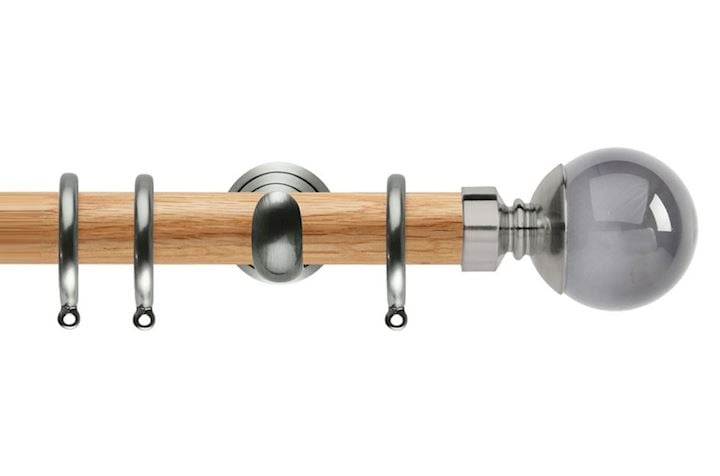 Rolls 28mm Neo Oak Smoke Grey Ball Stainless Steel Wooden Curtain Pole