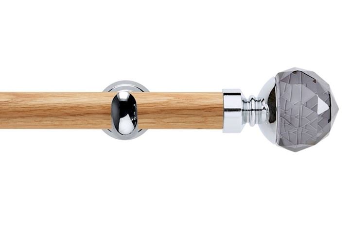 Rolls 28mm Neo Oak Smoke Grey Faceted Ball Chrome Wooden Eyelet Pole