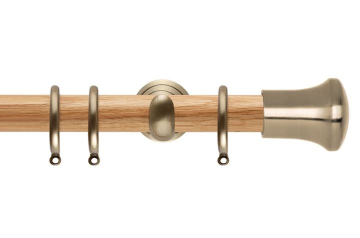 Rolls 28mm Neo Oak Trumpet Spun Brass Wooden Curtain Pole