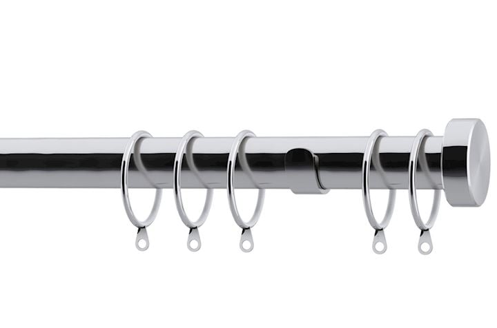 CHROME Extendable Metal Curtain Pole Poles 28mm Includes Finials Rings Fittings 