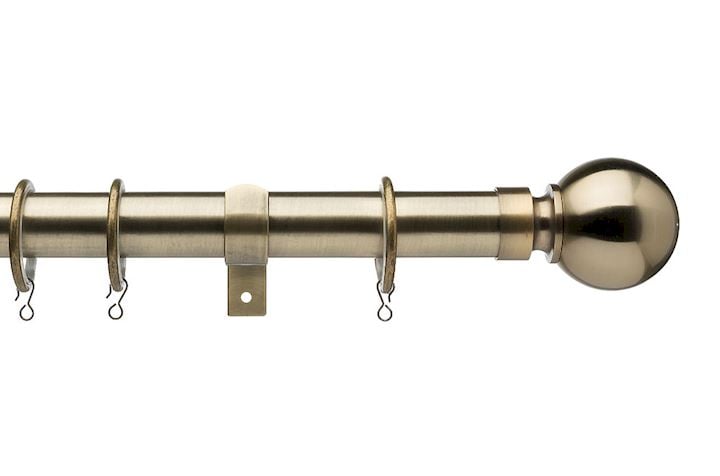 28mm Diameter Extendable Eyelet Metal Curtain Pole Antique Brass Various Finials 