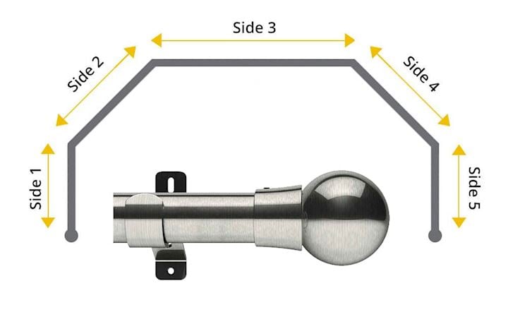 Swish 35mm Mondiale 5 Sided Bay Window Curtain Pole Satin Steel