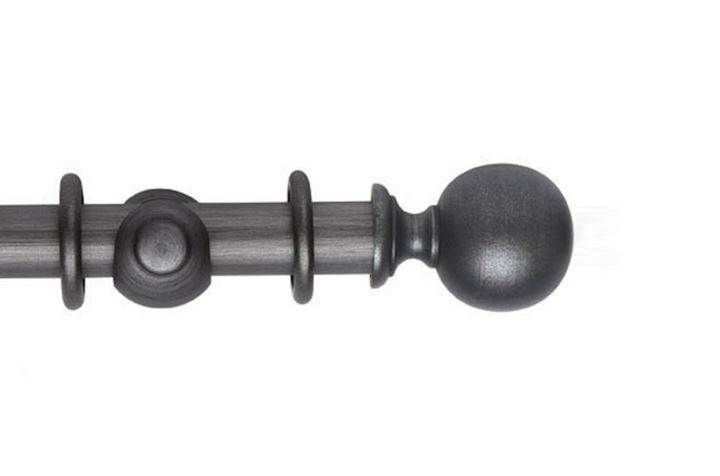 Rolls 35mm Museum Plain Ball Wooden Curtain Pole Satin Pewter