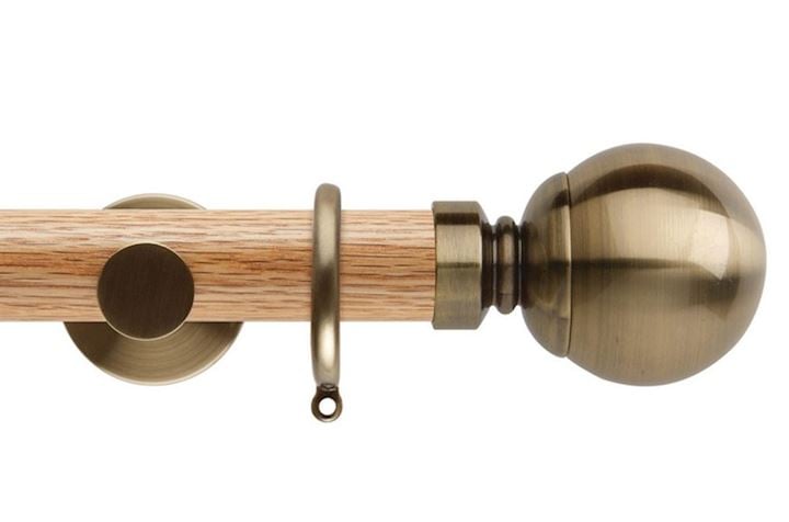 Rolls 35mm Neo Oak Ball Spun Brass Wooden Curtain Pole