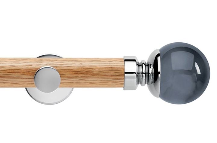Rolls 35mm Neo Oak Smoke Grey Ball Chrome Wooden Eyelet Pole