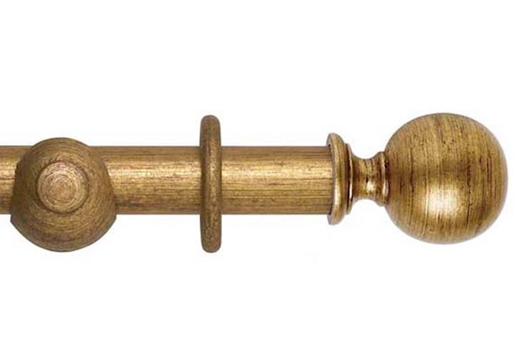 Rolls 45mm Museum Plain Ball Wooden Curtain Pole Antique Gilt