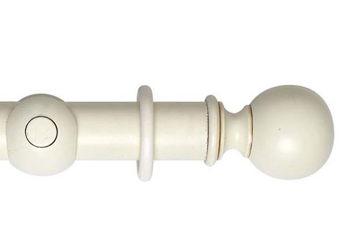 Rolls 55mm Museum Plain Ball Wooden Curtain Pole Antique White