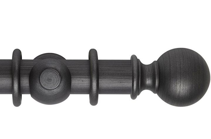 Rolls 55mm Museum Plain Ball Wooden Curtain Pole Satin Pewter