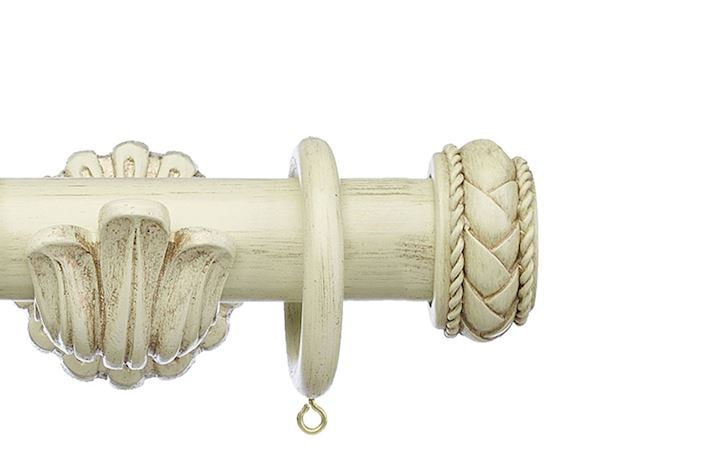 Integra 50mm Masterpiece Byzantine Ornate Bracket Distressed Cream Wooden Curtain Pole