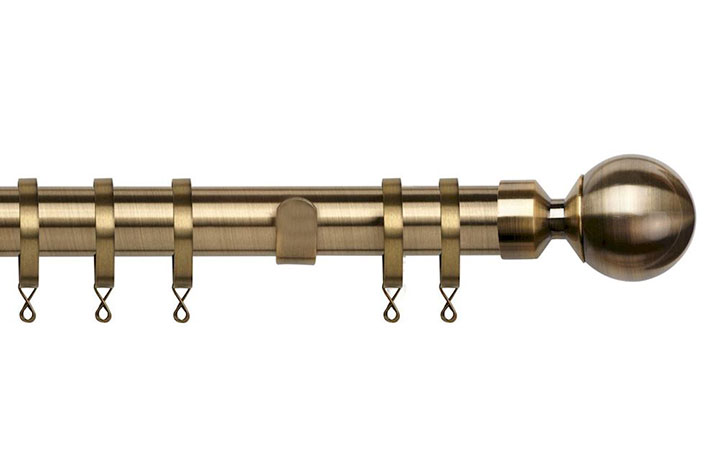 CURTAIN POLE 28MM ANTIQUE BRASS BALL WITH RINGS 
