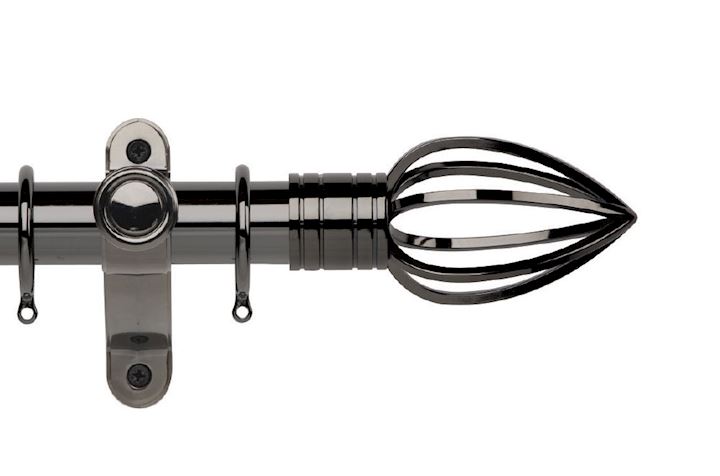 Rolls Galleria Metals 35mm Black Nickel Caged Spear Curtain Pole