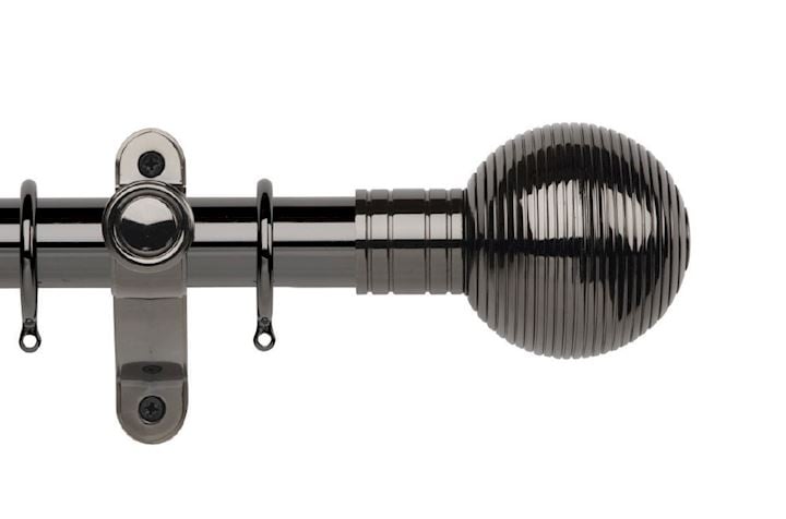 Rolls Galleria Metals 35mm Black Nickel Ribbed Ball Curtain Pole