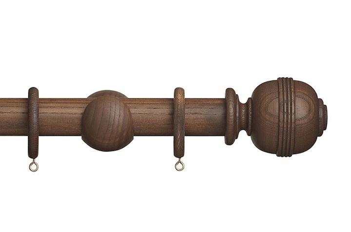 Hallis Eden 35mm Cocoa Ridged Ball Wooden Curtain Pole