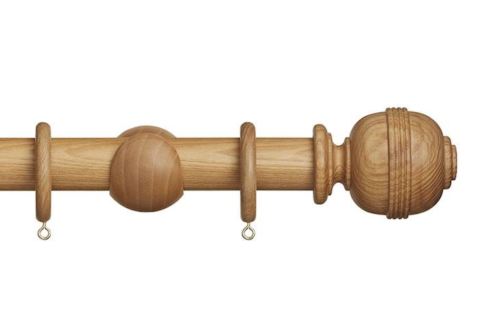 Hallis Eden 35mm Natural Ash Ridged Ball Wooden Curtain Pole