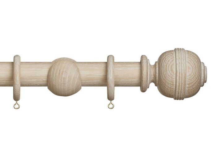 Hallis Eden 35mm Oatmeal Ridged Ball Wooden Curtain Pole