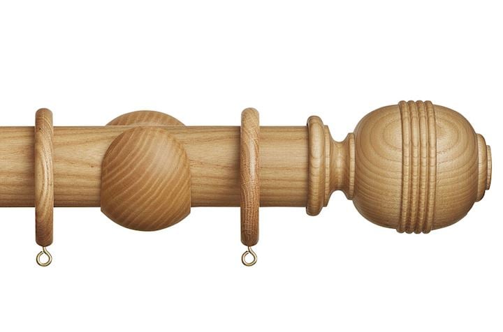 Hallis Eden 45mm Natural Ash Ridged Ball Wooden Curtain Pole