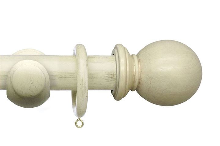 Integra 50mm Masterpiece Ball Distressed Cream Wooden Curtain Pole