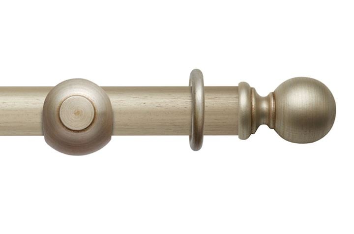 Rolls 45mm Modern Country Ball Satin Silver Wooden Curtain Pole