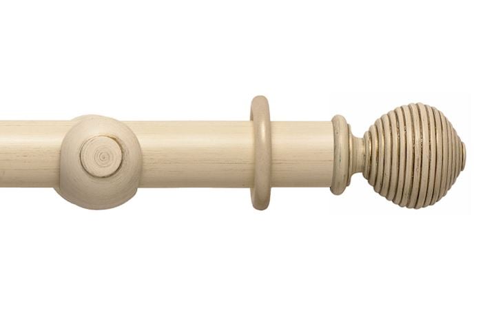 Rolls 45mm Modern Country Ribbed Ball Brushed Cream Wooden Curtain Pole