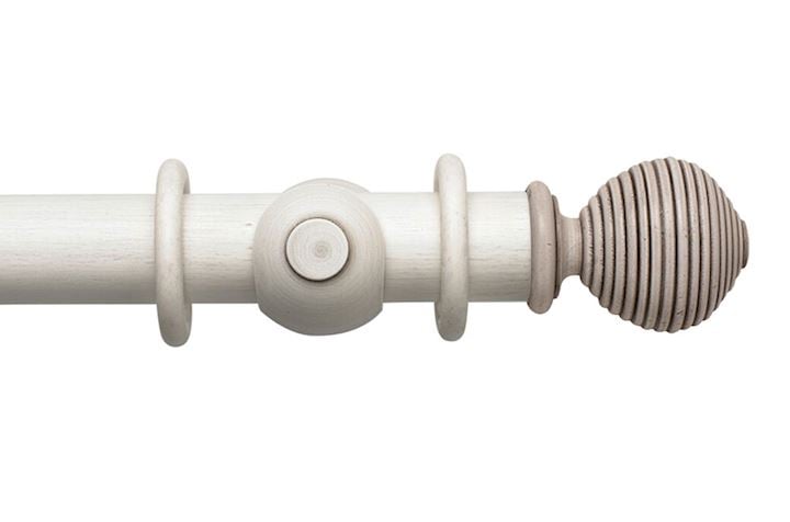 Rolls 45mm Modern Country Ribbed Ball Brushed Ivory Wooden Curtain Pole