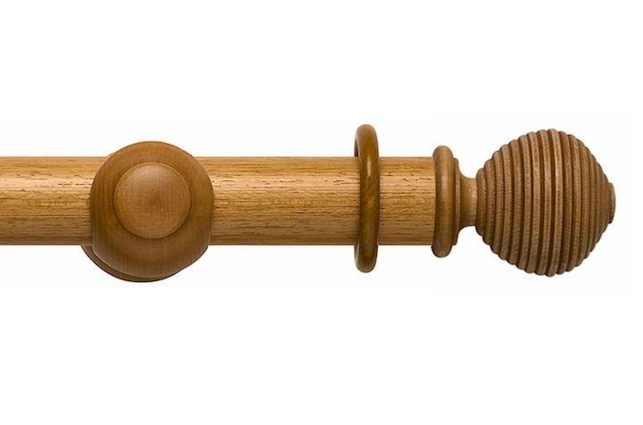 Rolls 45mm Modern Country Ribbed Ball Light Oak Wooden Curtain Pole