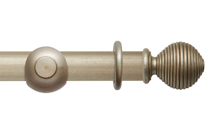 Rolls 45mm Modern Country Ribbed Ball Satin Silver Wooden Curtain Pole