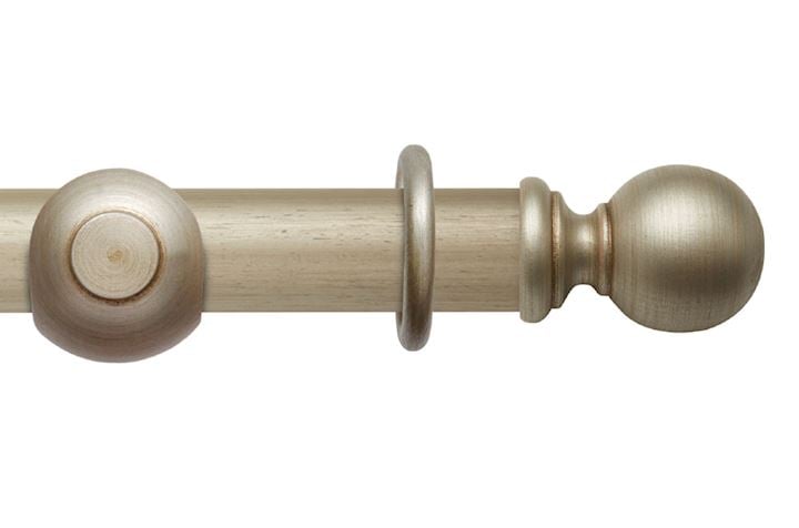 Rolls 55mm Modern Country Ball Satin Silver Wooden Curtain Pole