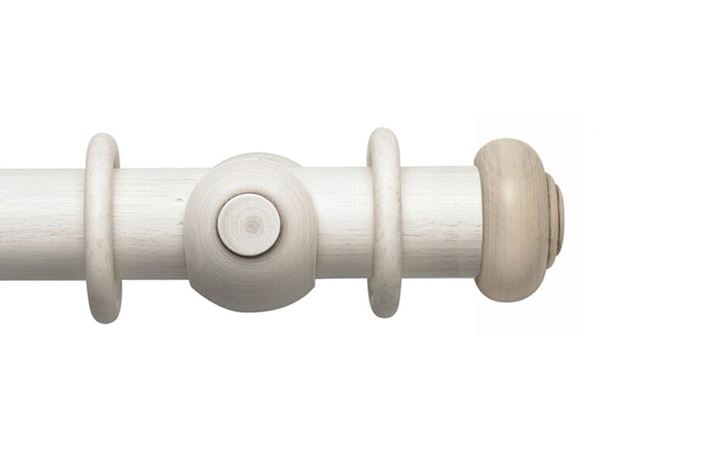 Rolls 55mm Modern Country Button Brushed Ivory Wooden Curtain Pole