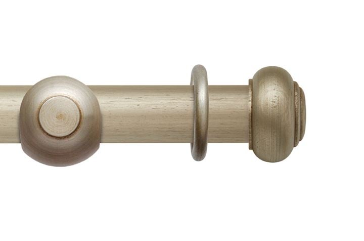 Rolls 55mm Modern Country Button Satin Silver Wooden Curtain Pole
