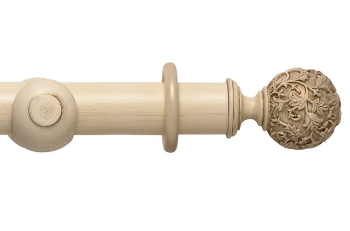 Rolls 55mm Modern Country Floral Ball Brushed Cream Wooden Curtain Pole