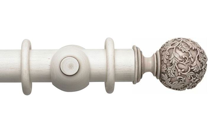 Rolls 55mm Modern Country Floral Ball Brushed Ivory Wooden Curtain Pole