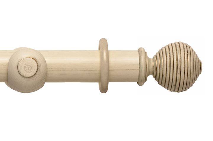 Rolls 55mm Modern Country Ribbed Ball Brushed Cream Wooden Curtain Pole