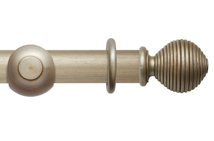 Rolls 55mm Modern Country Ribbed Ball Satin Silver Wooden Curtain Pole
